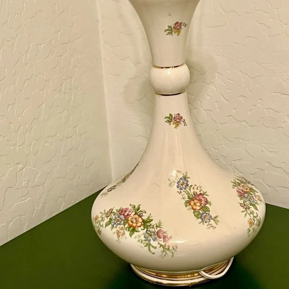 VTG Floral Lamp Porcelain Pink Cream Pastel Cottagecore Feminine Shabby Chic